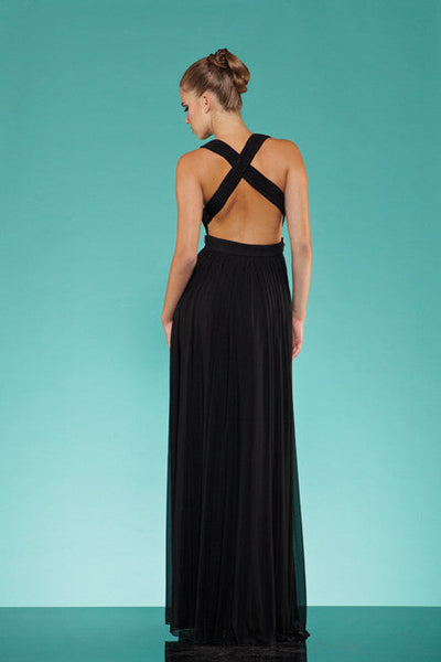 Black criss cross back crepe gown