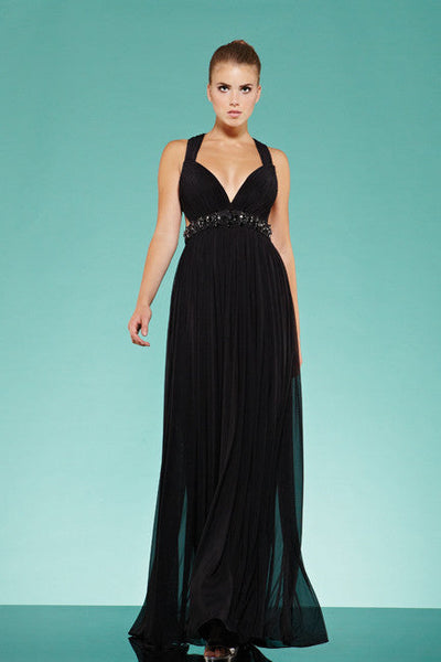 Black criss cross back crepe gown