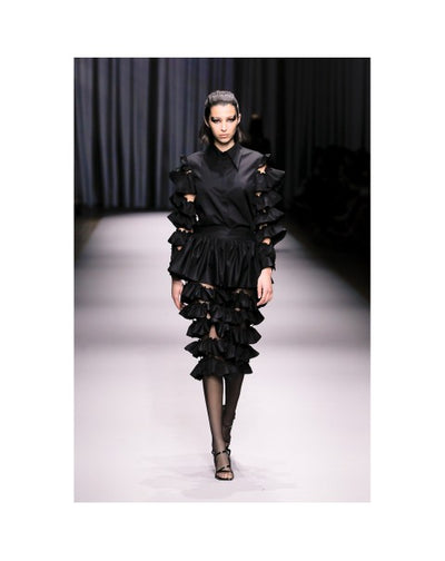 Black Silk Organza Ruffled Skirt