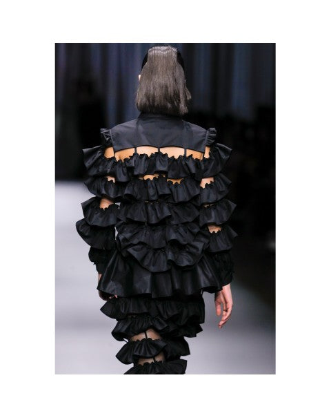 Black Silk Organza Ruffled Skirt