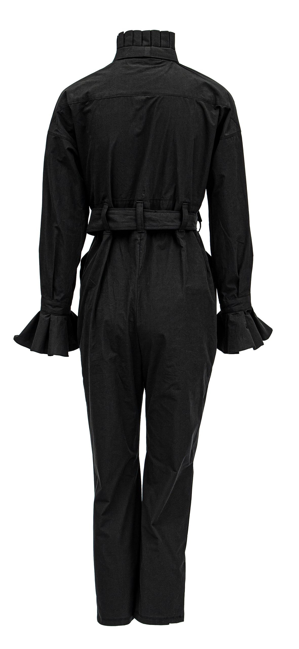 Chesney - Cotton Jumpsuit W/ Pleated Collar & Long Bow Tie