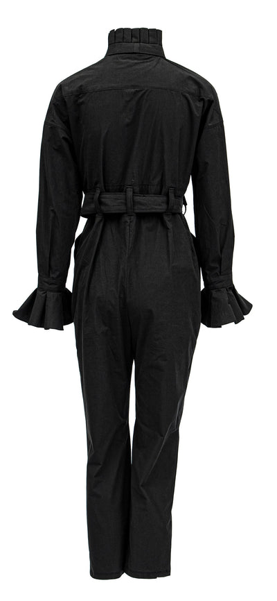 Chesney - Cotton Jumpsuit W/ Pleated Collar & Long Bow Tie