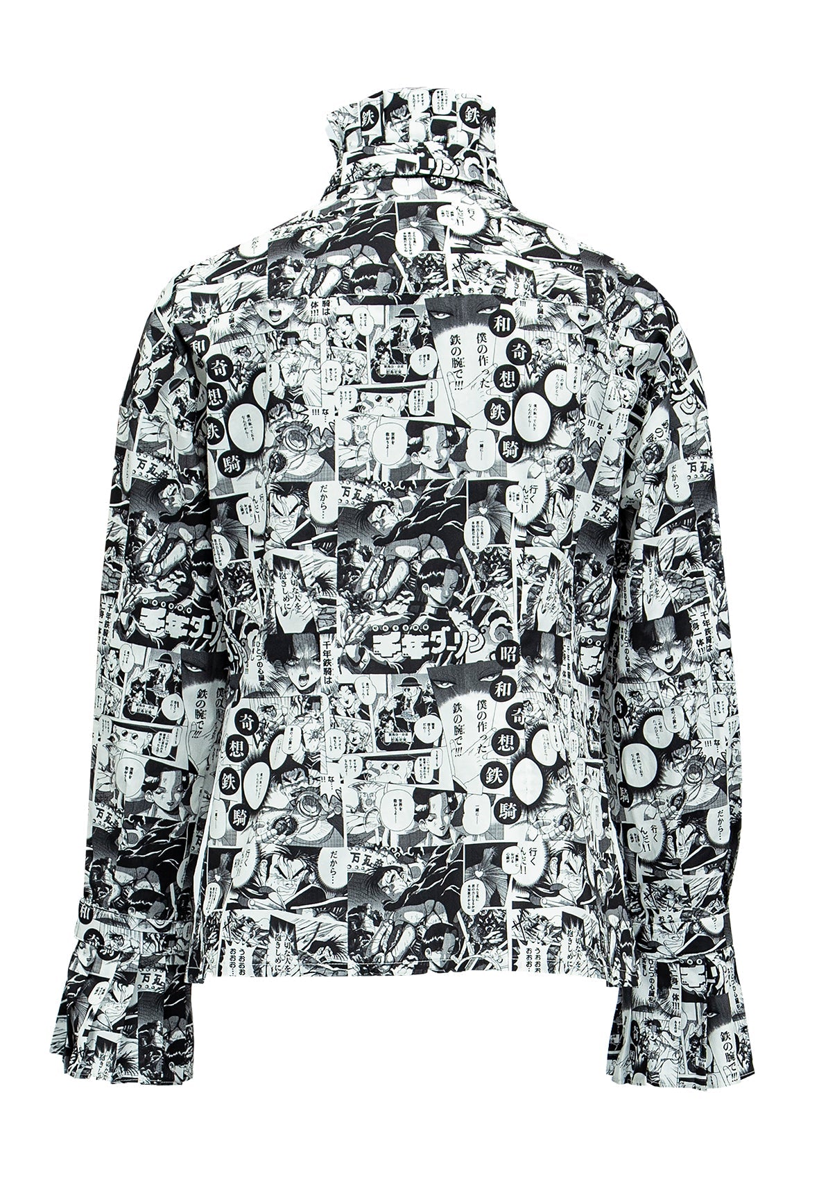 Chelsea - Cotton Blouse in  Comic Print W/ Pleated Collar & Long Bow Tie