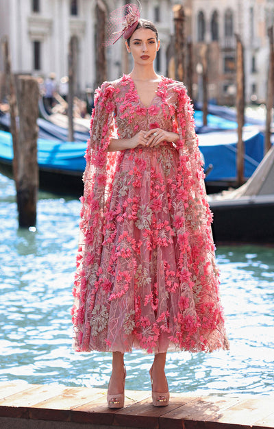 Cocktail dress "Hortensia" calypso coral with detachable sleeves