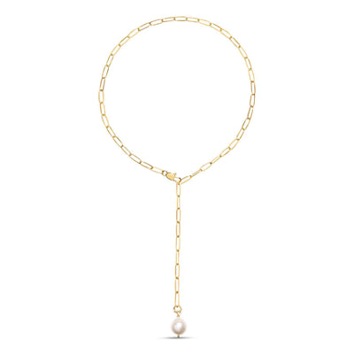 A pearl necklace not like all the rest. The Alba Tie Gold Chain Necklace features an elegant 'anywhere' clasp there's no limit to how you can wear this piece including back to front.