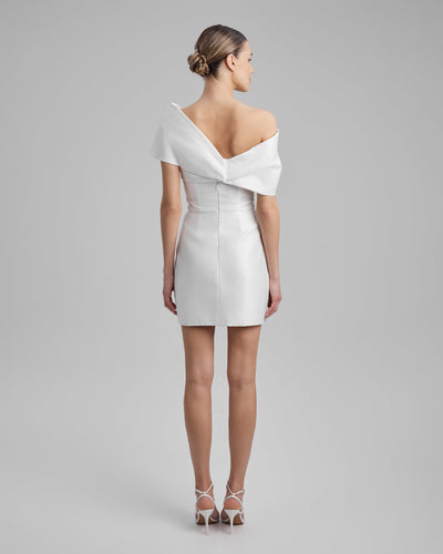 JOY DRESS + SHOULDER BOW | strapless mini in white