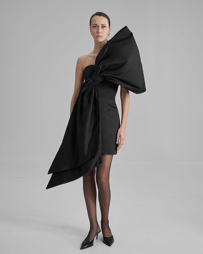 JOY DRESS + HUGE BOW | strapless column mini in black