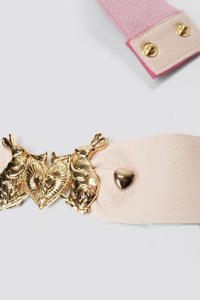 Mystic Rabbit Buckle Leather Belt in Pink Heart - Made to Order