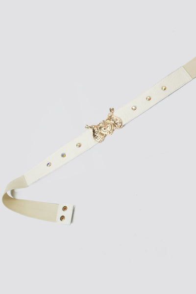 Mystic Rabbit Buckle Thin Leather Belt in White - Made to Order