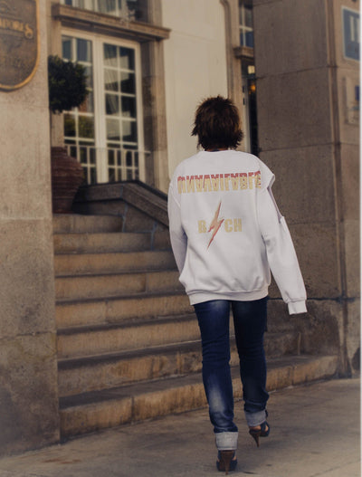 WHITE CUT OUT OVERSIZED SWEATER WITH PRINTING - Noah Christian 