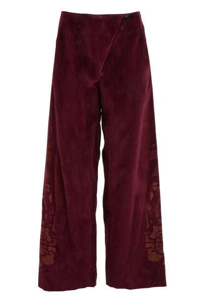 Brigette Trousers in Burgundy Velvet with laser cut details