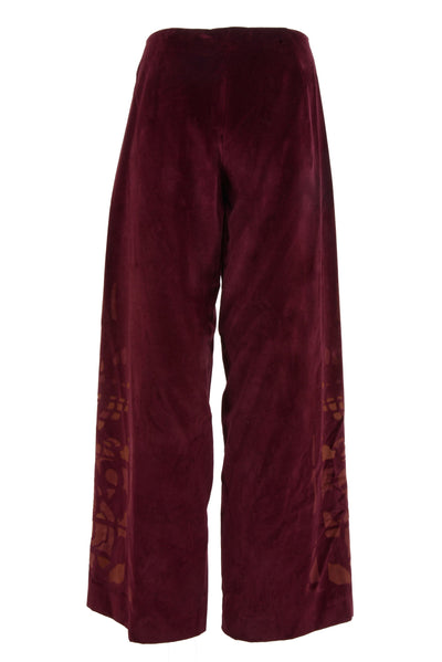 Brigette Trousers in Burgundy Velvet with laser cut details