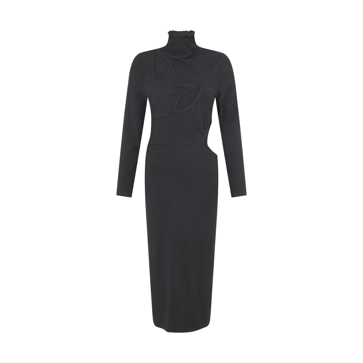 SOUR FIGS Black Cutout Stretch Knit Midi Dress