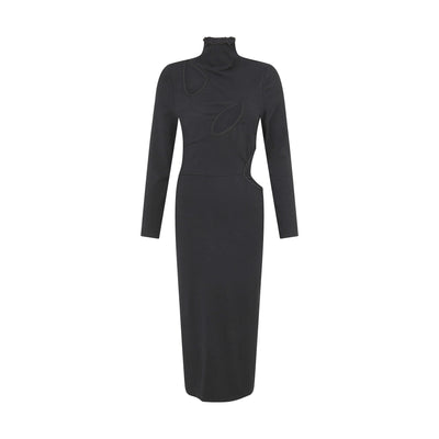 SOUR FIGS Black Cutout Stretch Knit Midi Dress