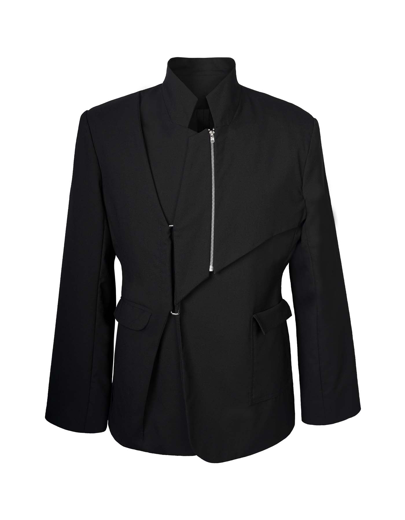 Deconstructed Rider Style Jacket With Metal Ring