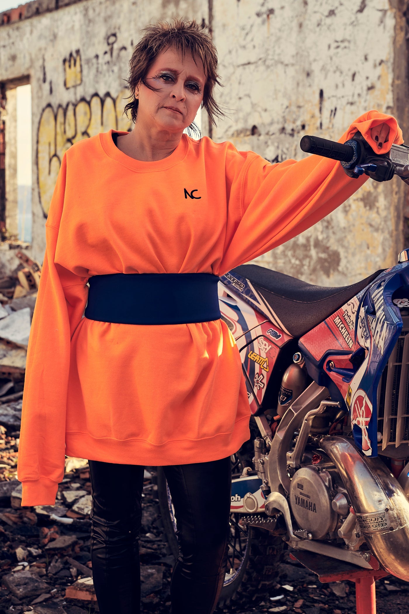 SAFETY ORANGE OVERSIZED SWEATER DRESS WITH EMBROIDERED LOGO - Noah Christian 