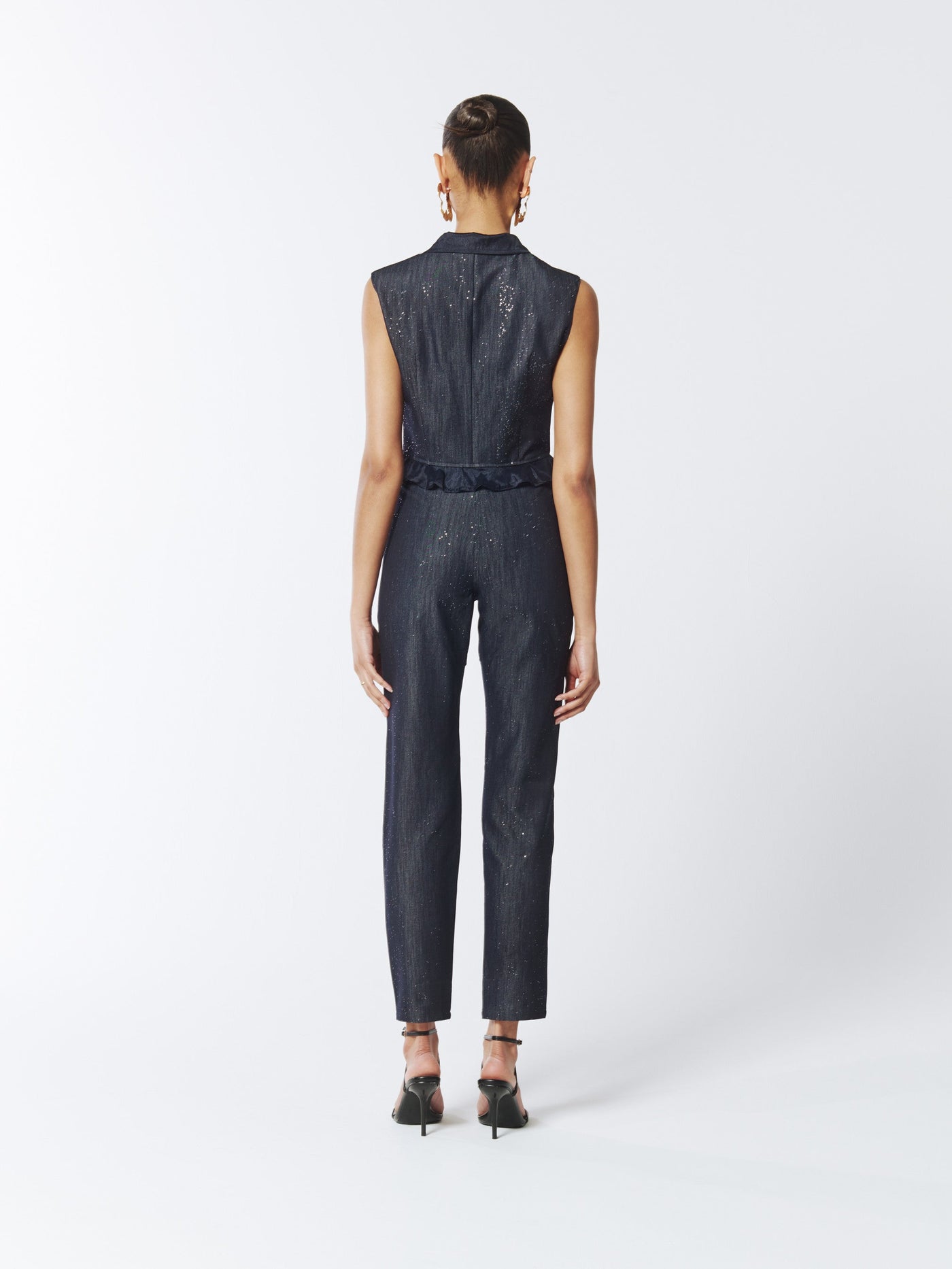 SOUR FIGS Embellished Sparkly Cut-Out Jeans in Profound Blue