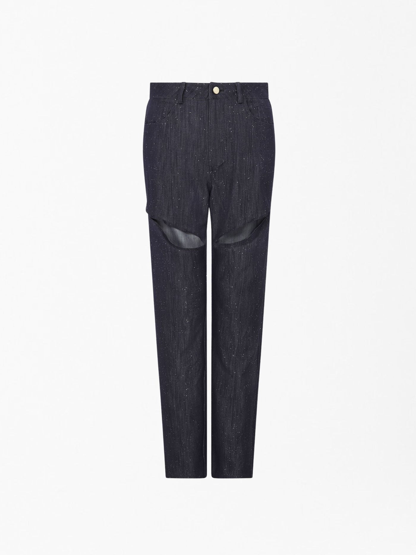 SOUR FIGS Embellished Sparkly Cut-Out Jeans in Profound Blue