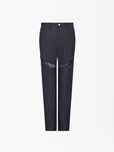 SOUR FIGS Embellished Sparkly Cut-Out Jeans in Profound Blue