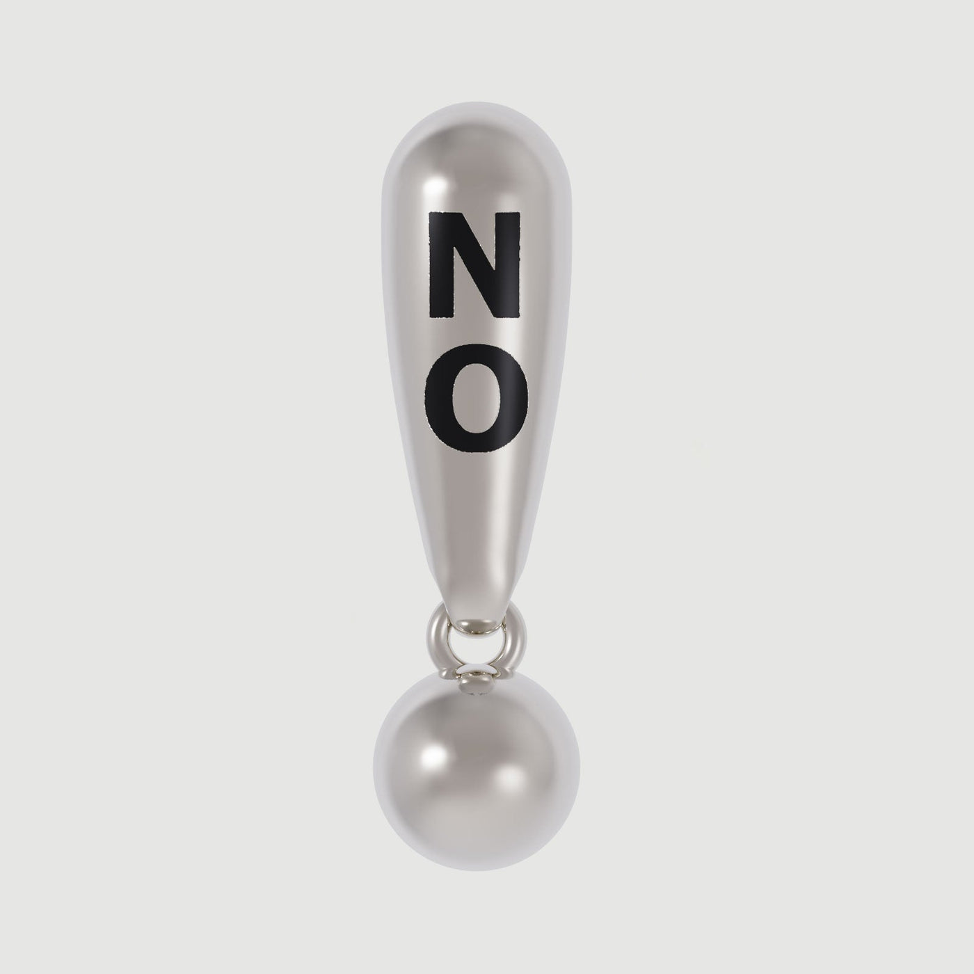  A silver-colored clip-on earring featuring the word "NO!" written in bold black letters with an exclamation mark, creating a bold and expressive statement piece.