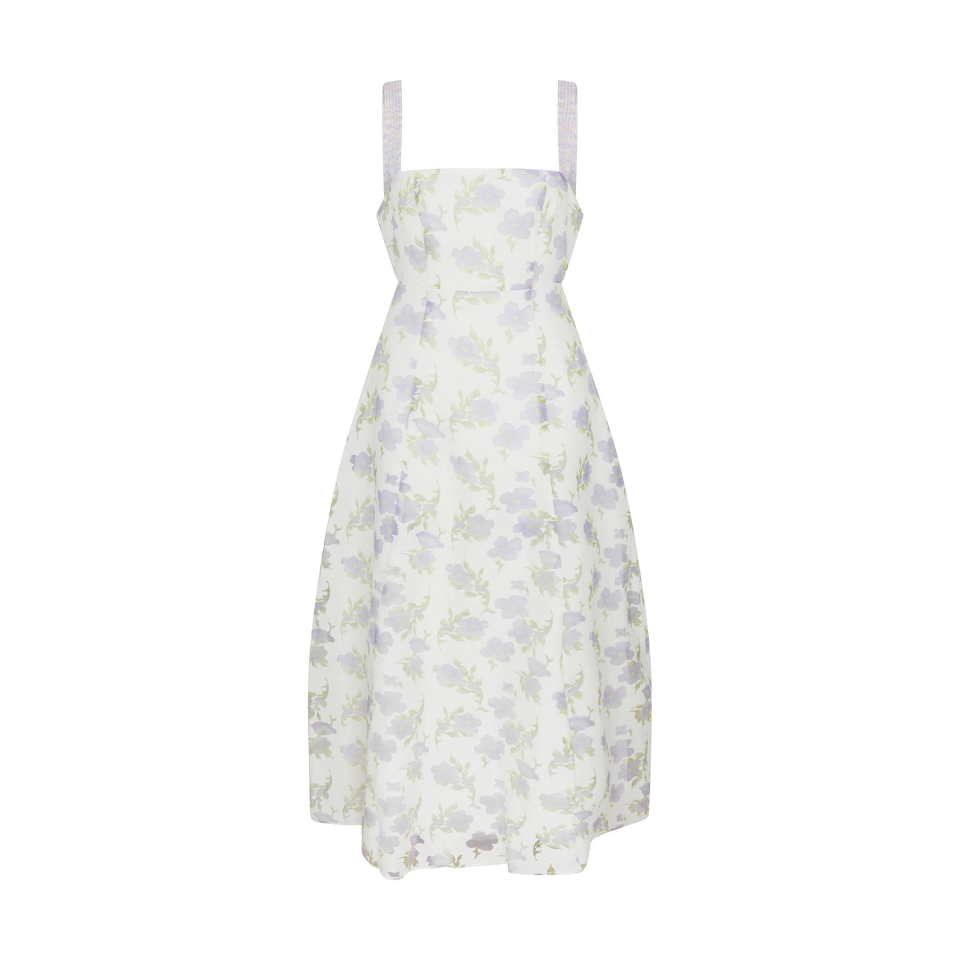 Floral Print Midi Dress in White and Lilac