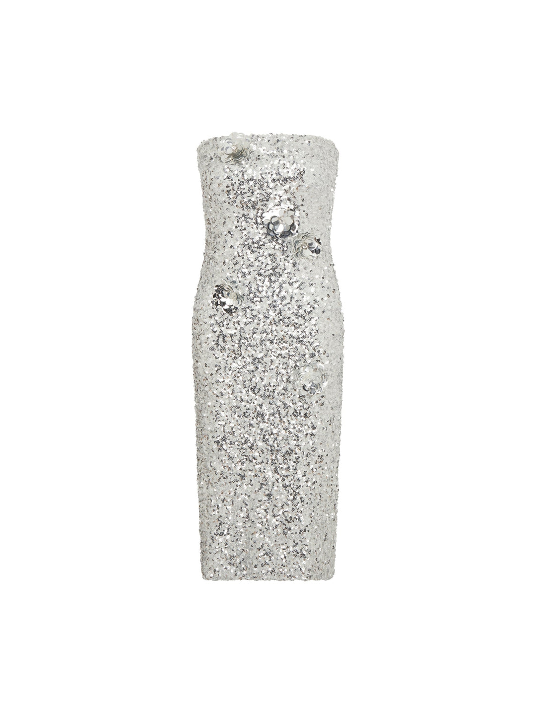 silver sequin dress with flowers Maizy Silver Flower Sequin Dress