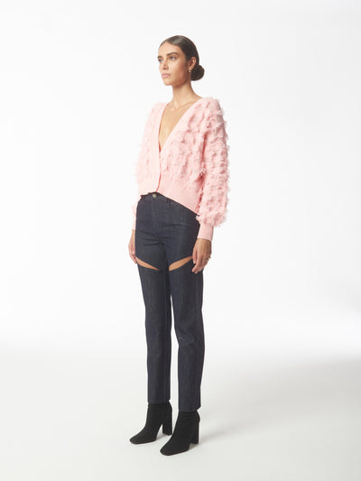SOUR FIGS Pink Fringed Checkerboard Cardigan