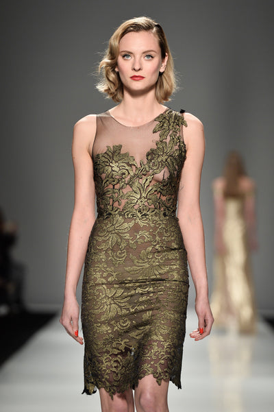 Gold lace black sheer dress