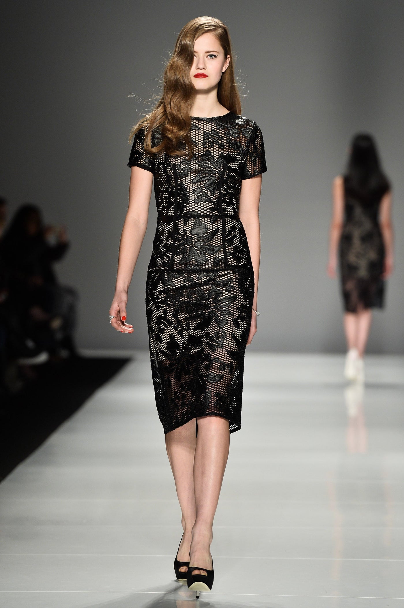 Black floral lace mesh dress