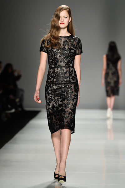 Black floral lace mesh dress