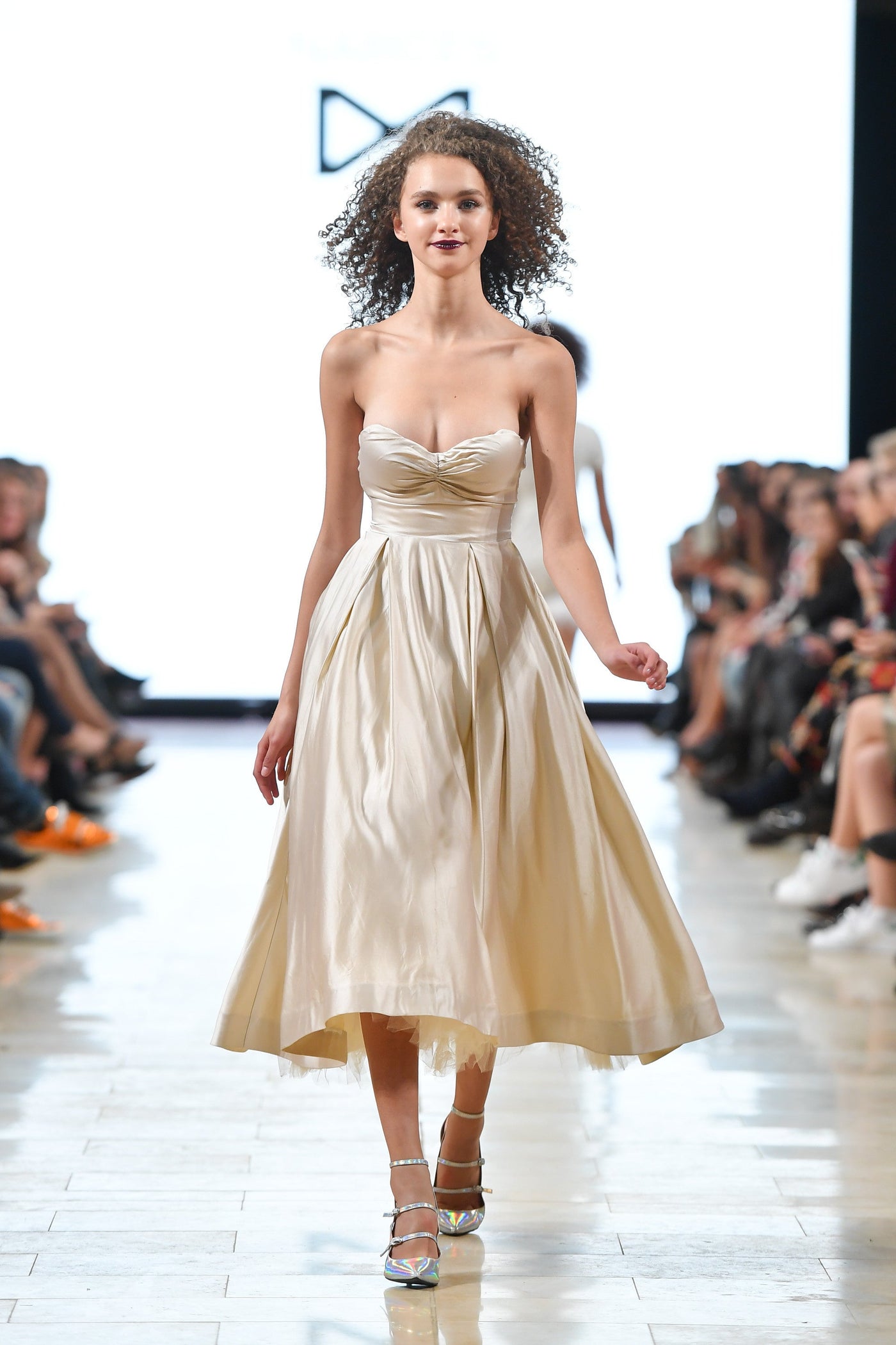 Strapless silk satin midi dress 