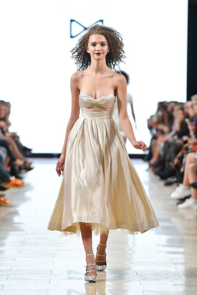 Strapless silk satin midi dress 