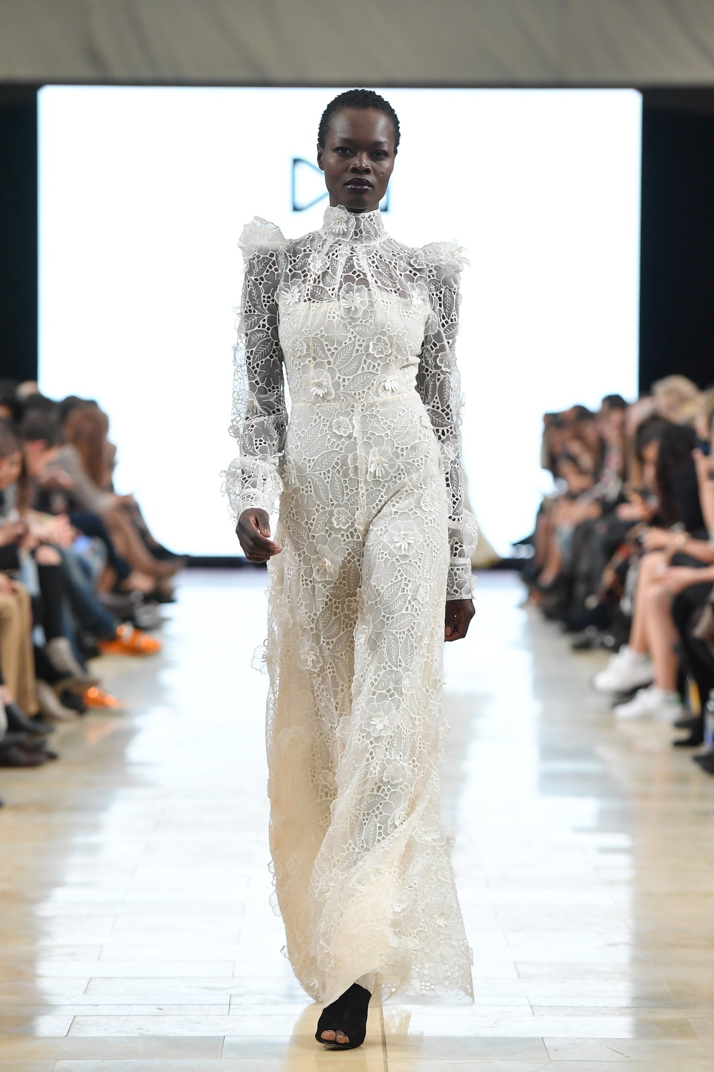 Embroidered ivory organza jumpsuit