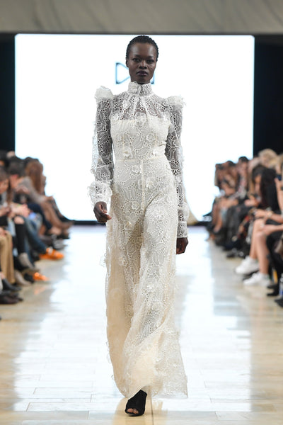 Embroidered ivory organza jumpsuit