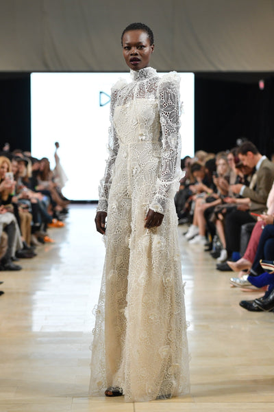 Embroidered ivory organza jumpsuit