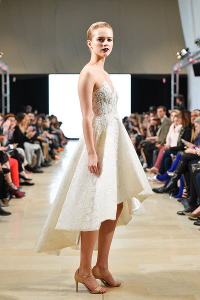 Bridal ivory high low lace embellished strapless dress