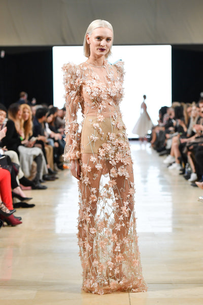 Floral nude mesh sheer gown