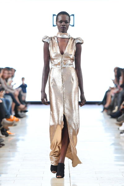 Champagne reversible sequin gown