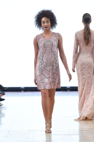 Iridescent sequin beaded mini dress