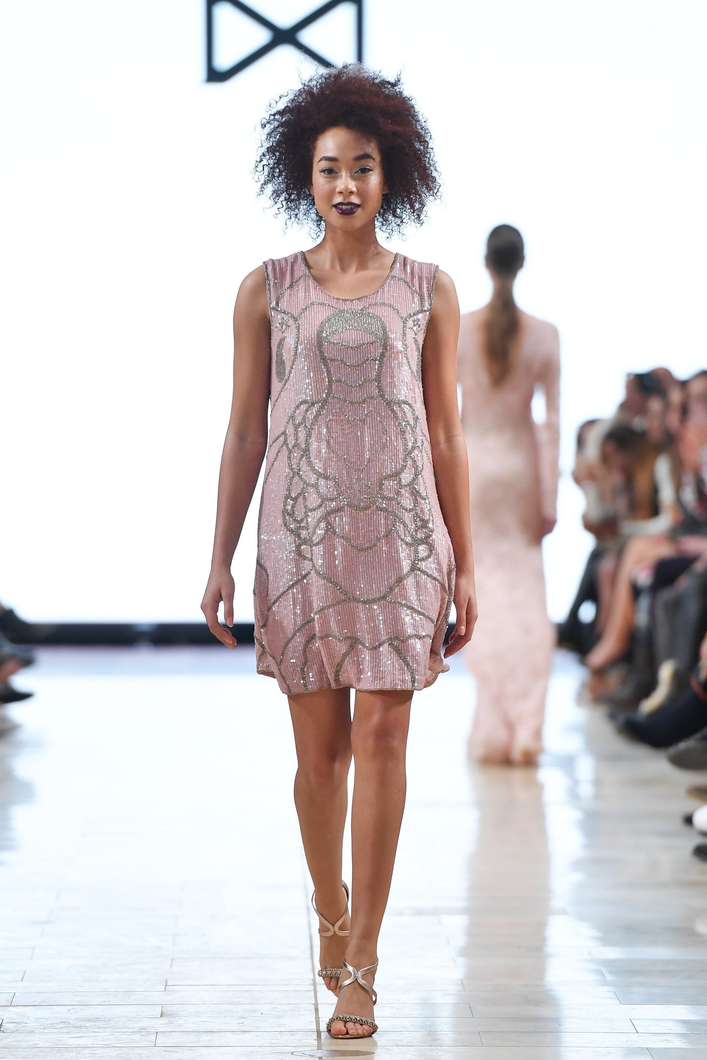 Iridescent sequin beaded mini dress