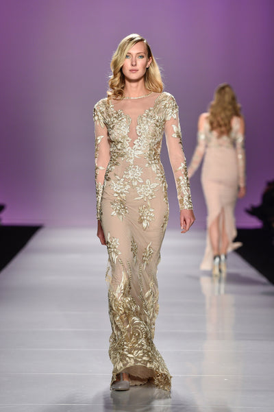 Gold lace embellished dress