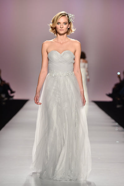Strapless lace sheer back dress