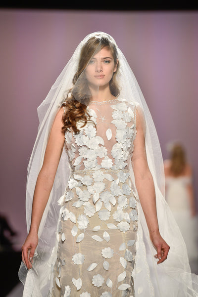 Floral organza sheer backless bridal gown