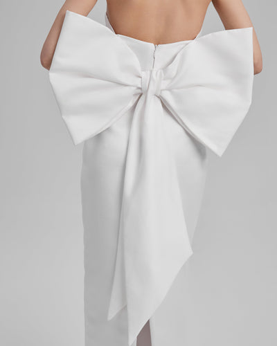 GIGI DRESS + BIG BOW | strapless cone maxi in white
