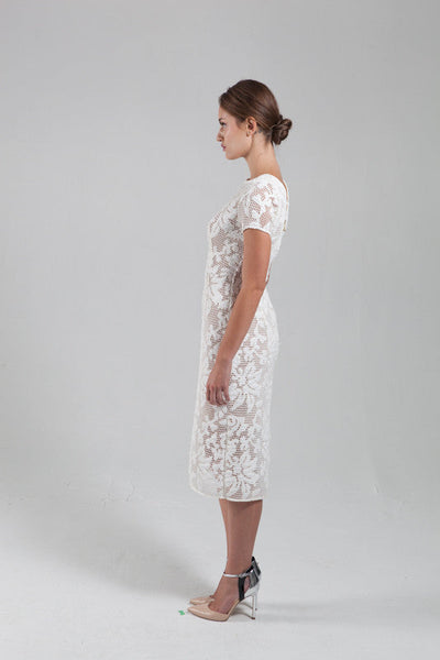 White mid length mesh dress