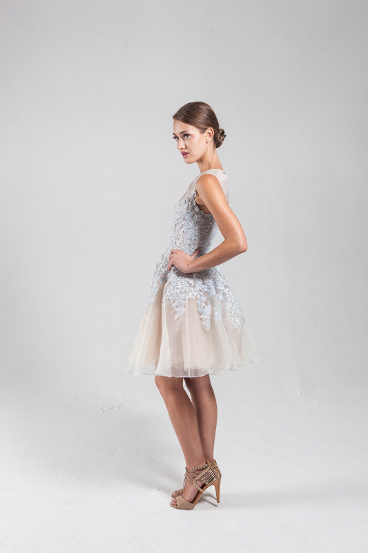 Lace embellished silk organze dress