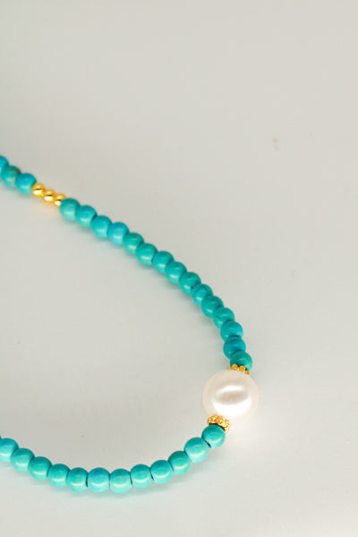 Chalchite and Pearl  Necklace - Round