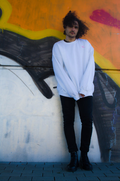 WHITE OVERSIZED SWEATER W/ EMBROIDERED LOGO - Noah Christian 
