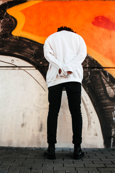 WHITE OVERSIZED SWEATER W/ EMBROIDERED LOGO - Noah Christian 