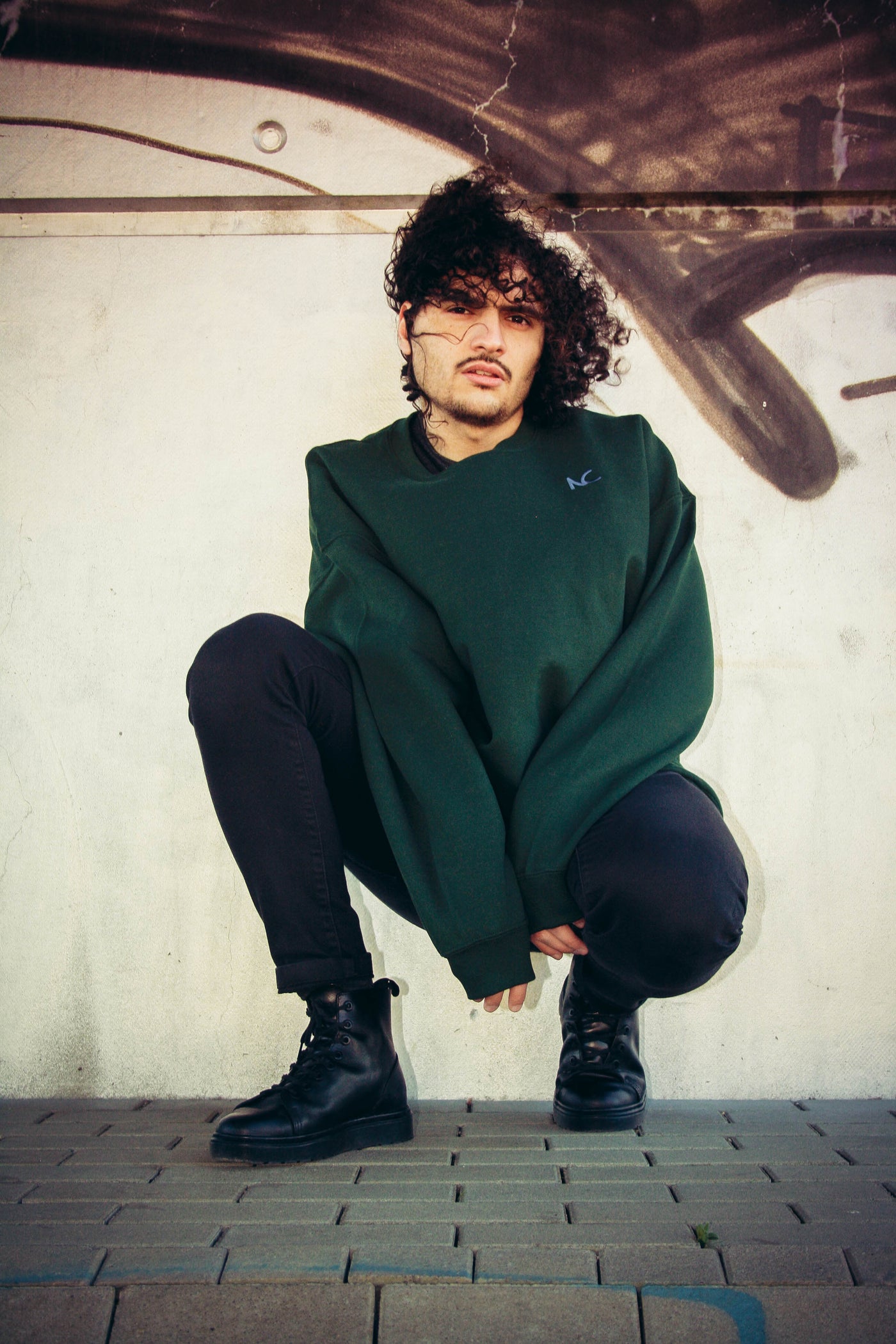 POLIZEI GREEN OVERSIZED SWEATER WITH EMBROIDERED LOGO - Noah Christian 